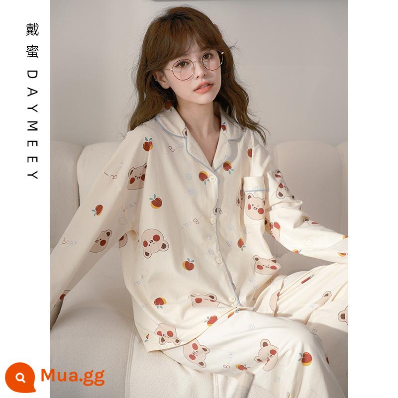 Bộ đồ ngủ nữ xuân thu lưới dài tay cotton nguyên chất màu đỏ thu đông mới 2023 có thể mặc bên ngoài bộ đồ mặc nhà mùa hè - L30004