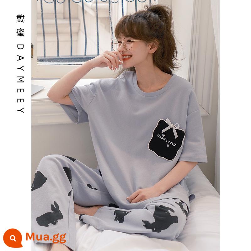 Bộ đồ ngủ mùa xuân và mùa thu của phụ nữ mùa hè cotton mỏng quần ngắn tay phù hợp với mùa hè phiên bản Hàn Quốc của ins nụ cười lỏng lẻo dịch vụ tại nhà - L9013