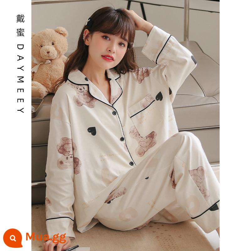 Bộ đồ ngủ nữ xuân thu lưới dài tay cotton nguyên chất màu đỏ thu đông mới 2023 có thể mặc bên ngoài bộ đồ mặc nhà mùa hè - L2666