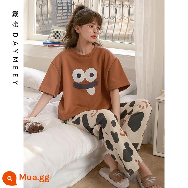 Bộ đồ ngủ mùa xuân và mùa thu của phụ nữ mùa hè cotton mỏng quần ngắn tay phù hợp với mùa hè phiên bản Hàn Quốc của ins nụ cười lỏng lẻo dịch vụ tại nhà - L9011