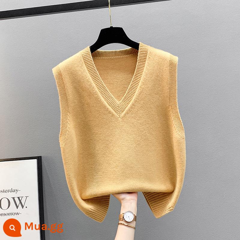 Áo khoác vest phối xuân thu vest vai 2023 mới dệt kim áo len nữ cổ chữ V rời mùa đông vest bên ngoài mặc - màu vàng