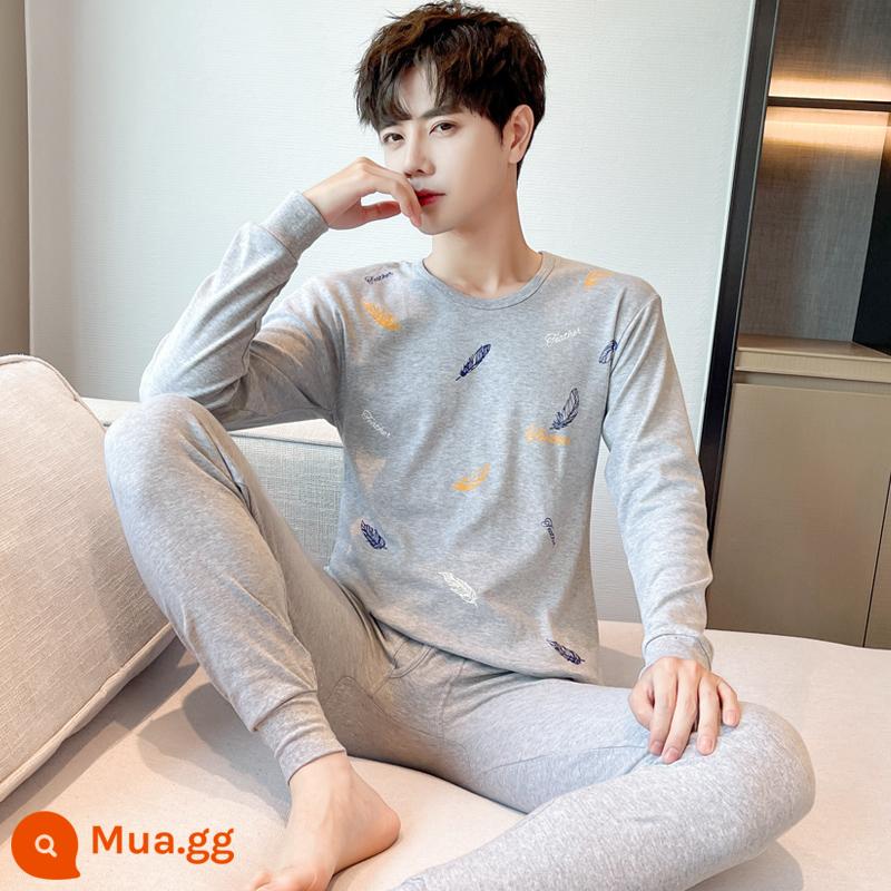 Bộ quần áo thu đông bằng cotton nguyên chất dành cho nam quần lót vệ sinh dành cho học sinh trung học cơ sở và trung học phổ thông cotton ấm áo len cotton mỏng phần - lông màu xám gai dầu