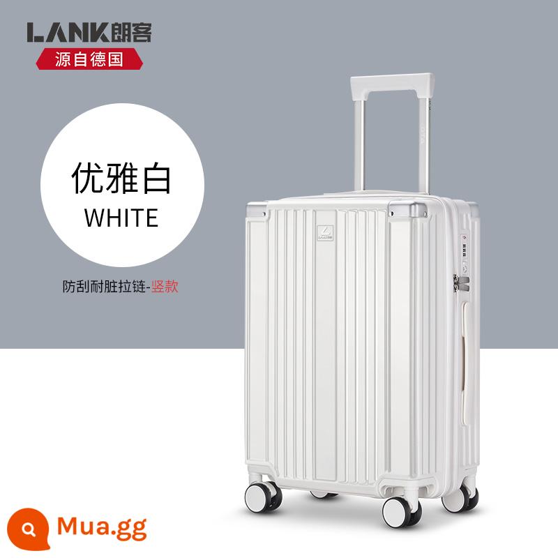 Vali máy bay Langke 16 inch có thể lên máy bay nam doanh nhân nhỏ và nhẹ 20 du lịch nữ đi công tác vali xe đẩy 18 inch - Phiên bản dọc [kiểu dây kéo] màu trắng thanh lịch