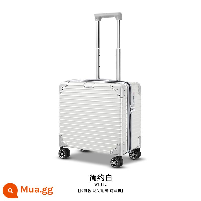 Langke Hành lý 18 inch cho nữ Hộp nhỏ có thể lên máy bay Máy bay hạng nhẹ 20 inch Hộp đựng xe đẩy khung nhôm du lịch 16 inch - Vỏ màu trắng [kiểu dây kéo]