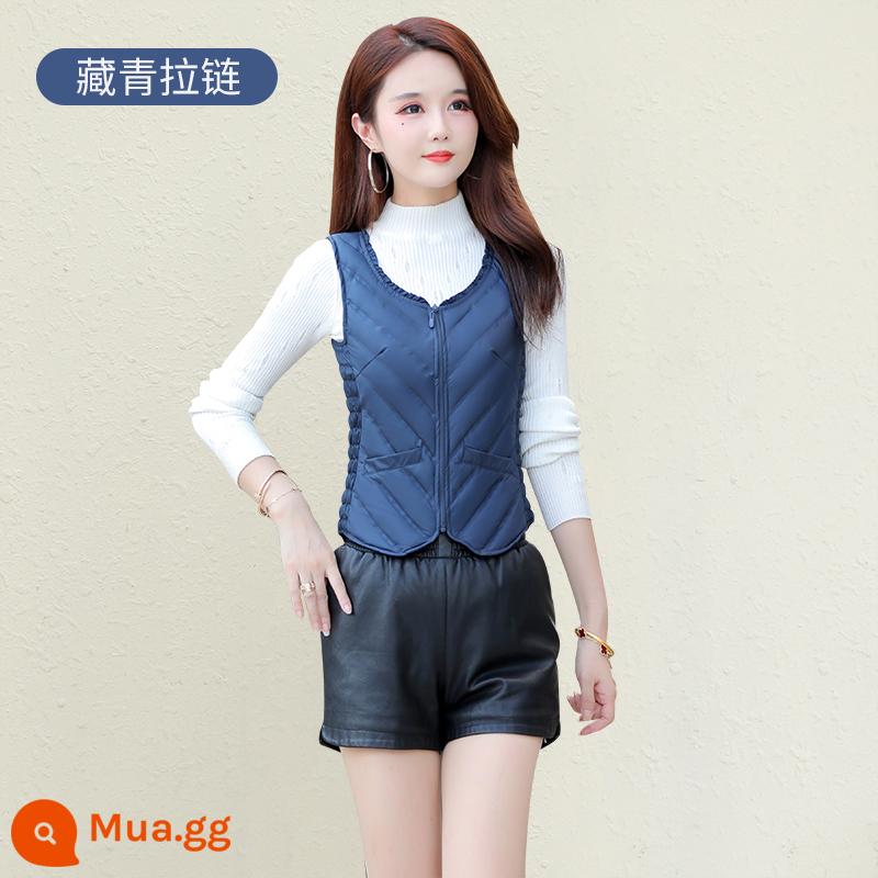 Áo vest nữ 2023 phong cách mới áo vest mỏng bên trong mặc ấm áp và bó sát nữ đáy lót kẹp ngựa mùa đông - Kiểu dây kéo màu xanh hải quân