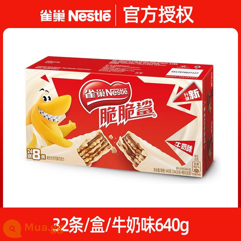 Nestle Bánh quy wafer cá mập giòn Sandwich Sô cô la Hương vị hỗn hợp Net Red Đồ ăn nhẹ giải trí cho năm mới Spree - [32 dải] Hương sữa 446,4g + 8 dải rời