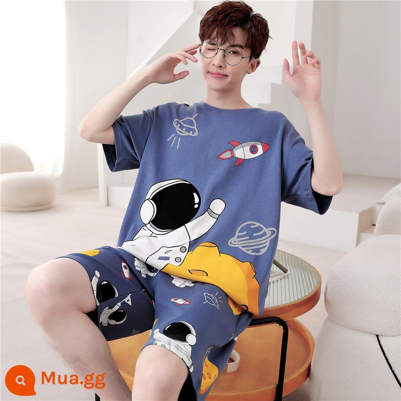 Bộ đồ ngủ nam mùa hè cotton nguyên chất ngắn tay ngắn tay phần mỏng cộng với kích thước mùa xuân và mùa hè nam giới có thể mặc bộ quần áo dịch vụ tại nhà - WB tay ngắn 1321