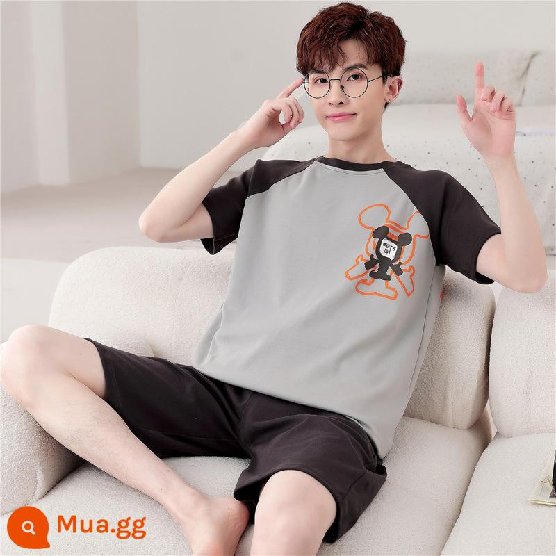 Bộ đồ ngủ nam mùa hè cotton nguyên chất ngắn tay ngắn tay phần mỏng cộng với kích thước mùa xuân và mùa hè nam giới có thể mặc bộ quần áo dịch vụ tại nhà - WB tay ngắn 1305