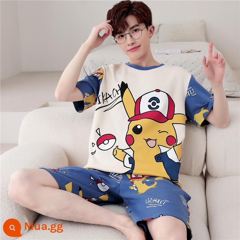 Bộ đồ ngủ nam mùa hè cotton nguyên chất ngắn tay ngắn tay phần mỏng cộng với kích thước mùa xuân và mùa hè nam giới có thể mặc bộ quần áo dịch vụ tại nhà - WB tay ngắn 1318