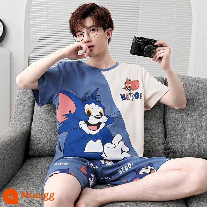 Bộ đồ ngủ nam mùa hè cotton nguyên chất ngắn tay ngắn tay phần mỏng cộng với kích thước mùa xuân và mùa hè nam giới có thể mặc bộ quần áo dịch vụ tại nhà - GC tay ngắn 2591