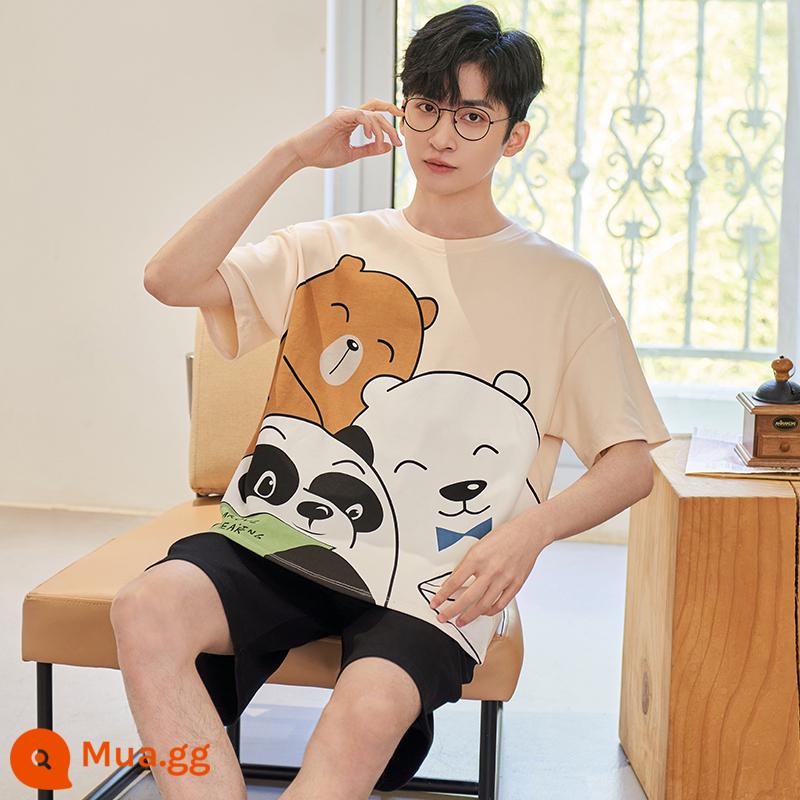 Bộ Đồ Ngủ Nam Ngắn Tay Cotton Mỏng Phần Hoạt Hình Mùa Hè Thanh Thiếu Niên Có Thể Mặc Nam Plus Kích Thước Homewear Phù Hợp Với - Tay áo ngắn XY 754