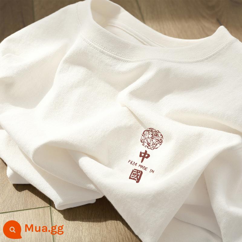 Xu hướng quốc gia Áo thun ngắn tay màu trắng họa tiết cotton dày dặn dành cho nữ mùa hè Áo kiểu cổ điển Mỹ cao cấp sang trọng và đẹp - Trắng 127 (Hoa Văn Trung Quốc)