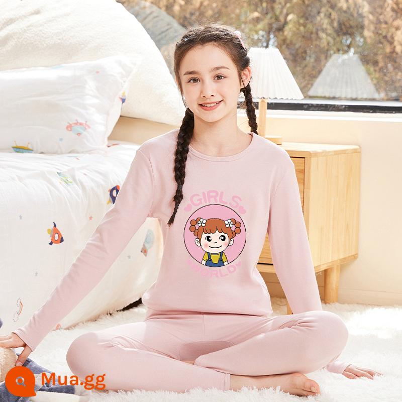 Quần áo mùa thu vệ sinh quần cotton nguyên chất của phụ nữ phù hợp với học sinh trung học cơ sở cotton bé gái sưởi ấm quần áo trung và lớn bé trai và bé gái áo len cotton mỏng - [Mẫu nâng cấp, chất lượng tốt hơn] Da hồng kẹo táo cô gái