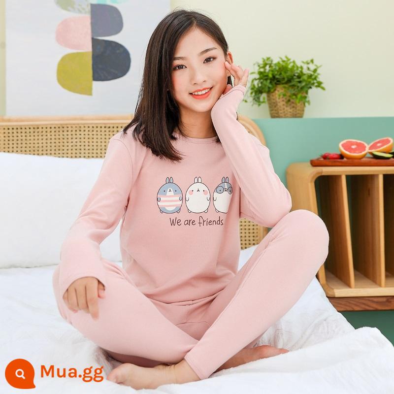 Quần áo mùa thu vệ sinh quần cotton nguyên chất của phụ nữ phù hợp với học sinh trung học cơ sở cotton bé gái sưởi ấm quần áo trung và lớn bé trai và bé gái áo len cotton mỏng - hồng 3 con vật