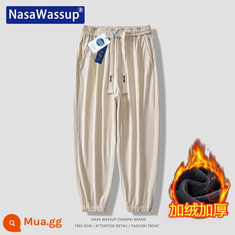 Nasa Wassup thẳng quần âu nam và nữ xếp nếp rời lau quần tây quần Plus nhung quần thể thao - 8801-Lông-trắng