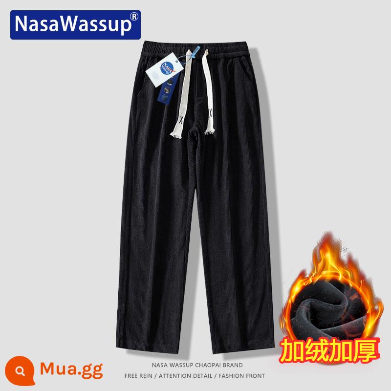 Nasa Wassup thẳng quần âu nam và nữ xếp nếp rời lau quần tây quần Plus nhung quần thể thao - 8802-nhung-đen