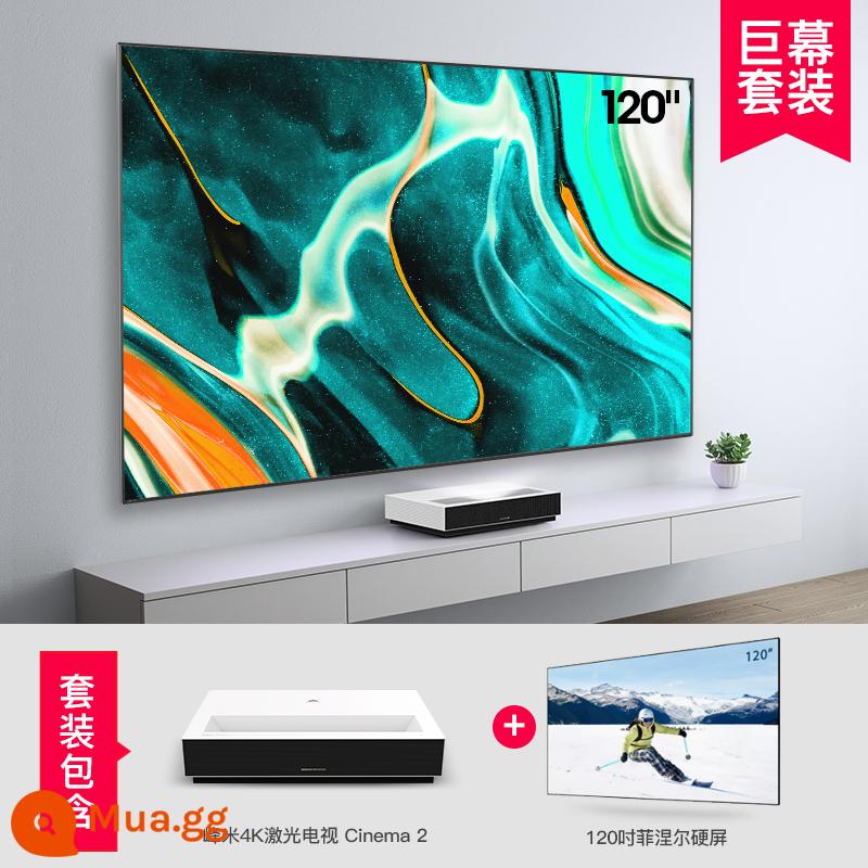 [Bùng nổ TV laser] Fengmi 4K laser TV Cinema 2 máy chiếu laser HD 100 inch gia đình máy chiếu tiêu cự siêu ngắn phòng khách phòng ngủ rạp hát gia đình thông minh - Bộ màn hình khổng lồ hiếm có (máy chủ + màn hình cứng Fresnel 120 inch)