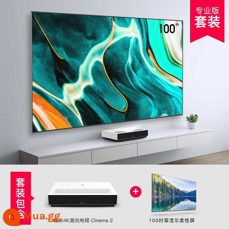 [Bùng nổ TV laser] Fengmi 4K laser TV Cinema 2 máy chiếu laser HD 100 inch gia đình máy chiếu tiêu cự siêu ngắn phòng khách phòng ngủ rạp hát gia đình thông minh - Gói tiết kiệm chi phí (máy chủ + màn hình linh hoạt Fresnel 100 inch)