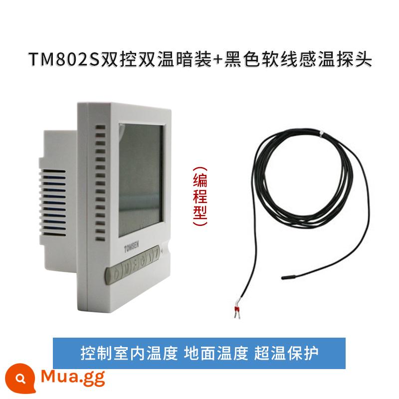 TOMSEN802 giấu thời gian thiết kế chương trình nhiệt điện sưởi ấm phim cáp sưởi điện sưởi ấm kang công tắc điều khiển nhiệt độ - TM802S cài đặt ẩn nhiệt độ kép, cắt kép + màn hình nhiệt độ dây mềm màu đen