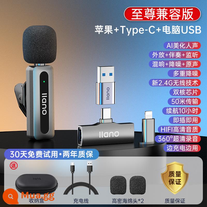 Năng Lượng Khổng Lồ Xanh Micro Không Dây Lavalier Radio Micro Ghi Âm Trực Tiếp Di Động Mỏ Neo Kẹp Cổ Micro Ghi Âm Bluetooth - [Phiên bản Extreme] Micrô đơn‖Apple+Type-C+USB máy tính‖Khử tiếng ồn thông minh‖Âm thanh AI