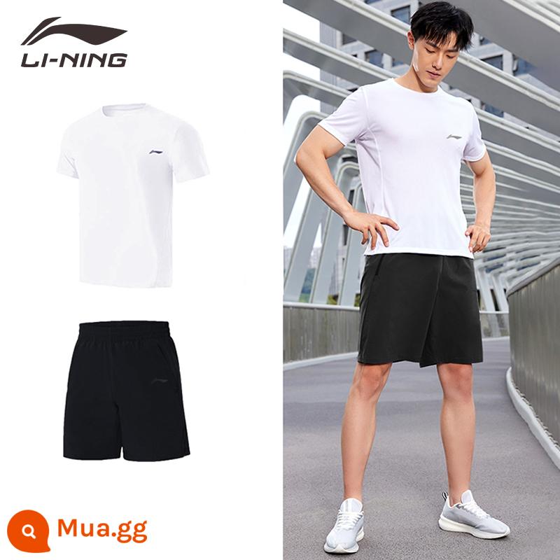 Áo thun nam ngắn tay Li Ning quần áo nhanh khô nửa tay thể thao mùa hè chạy băng lụa cầu lông phù hợp với nam người mẫu - Bộ đồ màu trắng [Bộ đồ khô nhanh AD thoáng khí] có túi khóa kéo