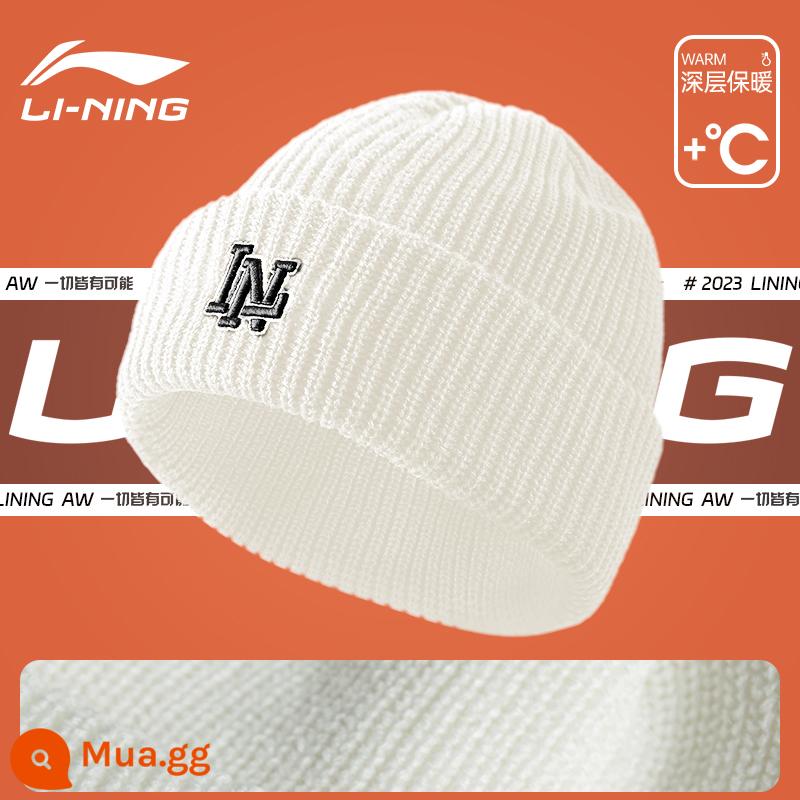 Mũ Li Ning chính hãng mùa đông nam mũ dệt kim nam chống lạnh và ấm áp Plus mũ len sang trọng thể thao nữ mũ nam mới - [073 Beige]-Dày gấp đôi chống lạnh, giữ ấm và chống tĩnh điện