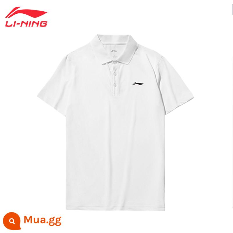 Áo thun nam ngắn tay Li Ning quần áo nhanh khô nửa tay thể thao mùa hè chạy băng lụa cầu lông phù hợp với nam người mẫu - POLO cotton trắng