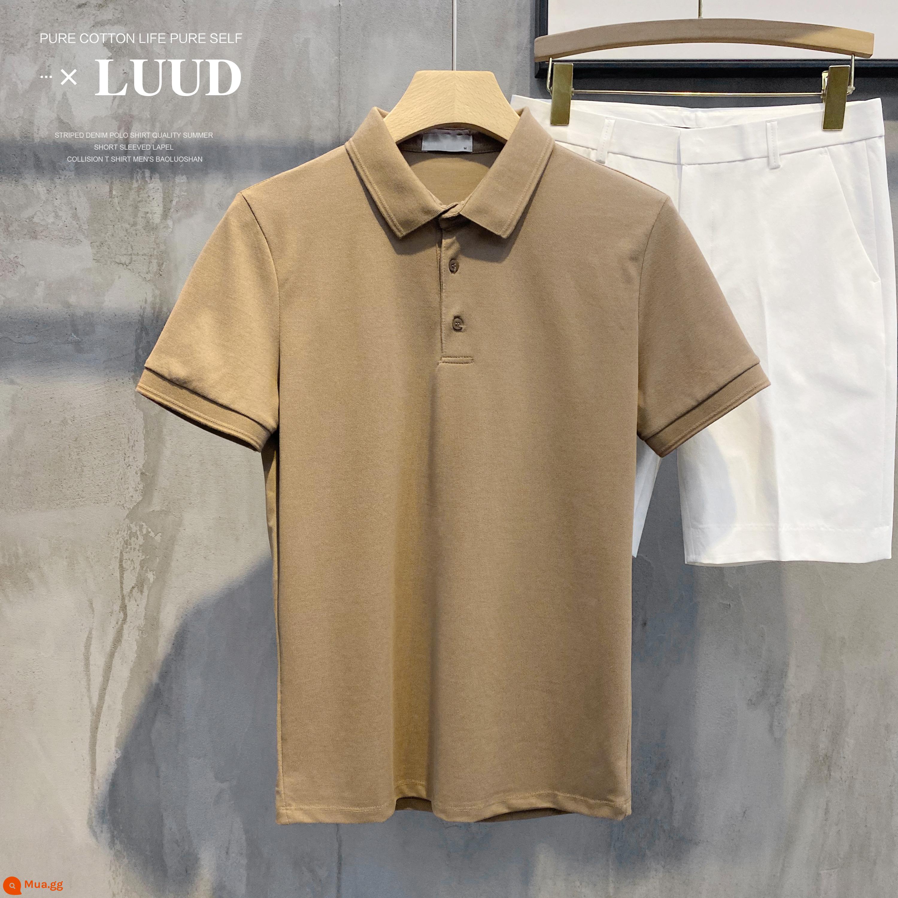 LUUD Modilan màu mới áo sơ mi POLO có ve áo piqué cotton ngắn tay nam giản dị cho tất cả các trận đấu slim Ralph Lauren polo top - Màu nâu cổ điển