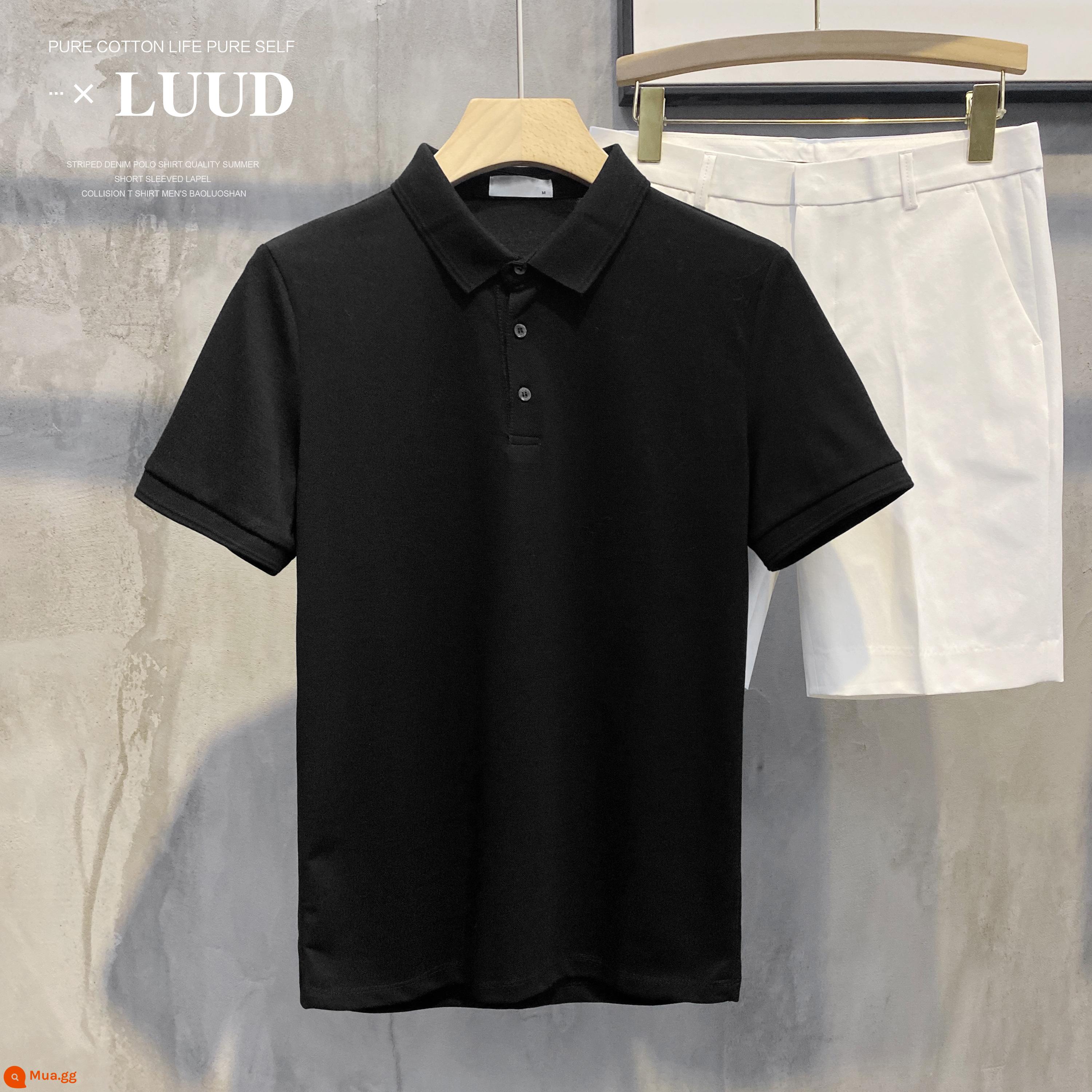 LUUD Modilan màu mới áo sơ mi POLO có ve áo piqué cotton ngắn tay nam giản dị cho tất cả các trận đấu slim Ralph Lauren polo top - đàn piano màu đen