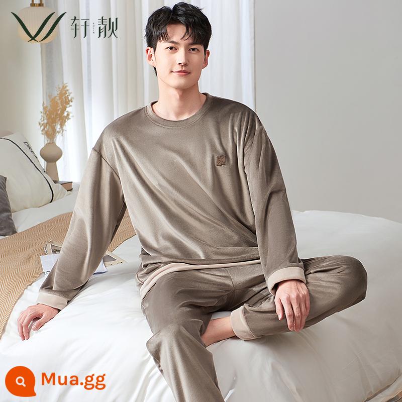 Bộ đồ ngủ nam thu đông nhung đảo ấm tay dài nhung san hô phục vụ tại nhà xuân thu mẫu dày Plus nhung size lớn phù hợp - 72253 đá vôi