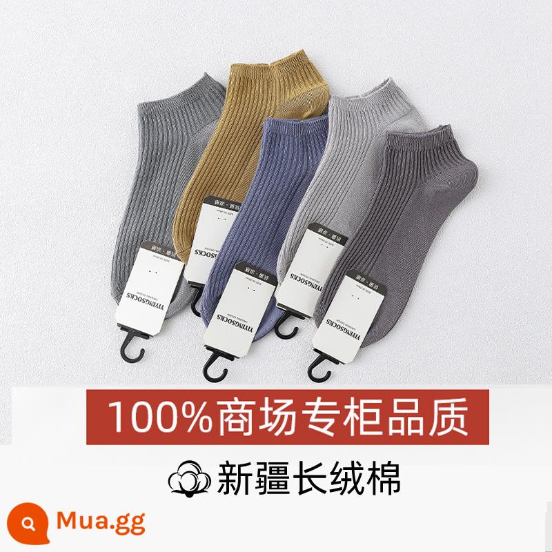 Tất cotton nguyên chất cho nam mùa thu đông vớ giữa ống kháng khuẩn khử mùi cotton thấm hút mồ hôi mùa đông màu đen công sở nam vớ - Bộ 5 đôi [ống ngắn] nam F