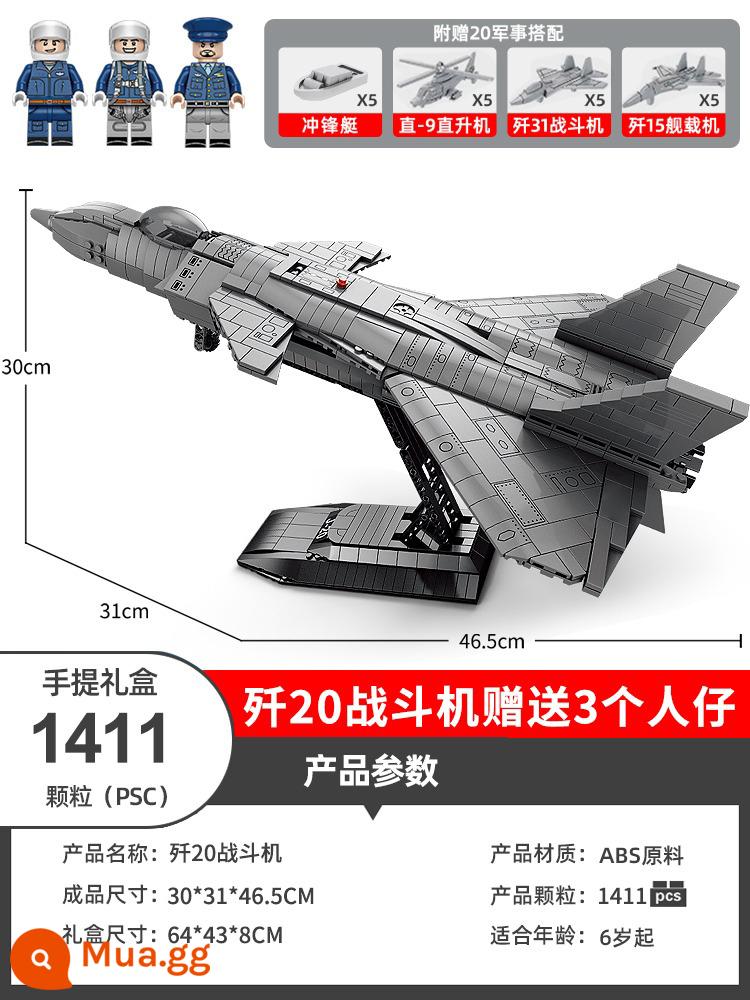 Trẻ Em Khối Xây Dựng J-20 Máy Bay Quân Sự Máy Bay Trực Thăng Mô Hình Máy Bay Chiến Đấu Đồ Chơi Lắp Ráp Bé Trai Khó Quà Tặng Năm Mới - Tiêm kích J-20 [1411 chiếc] dài khoảng 50cm + 15 máy bay và 5 thuyền