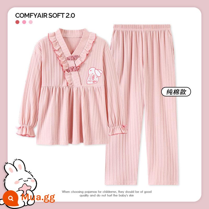 Bộ Đồ Ngủ Bé Gái Mùa Thu Dài Tay Cotton Nguyên Chất 2023 Bộ Đồ Bé Gái Mới Internet Người Nổi Tiếng Quần Áo Thu Đông Trẻ Em Lớn Quần Áo Ở Nhà Mùa Thu Đông - SDM23022 Thỏ An Toàn