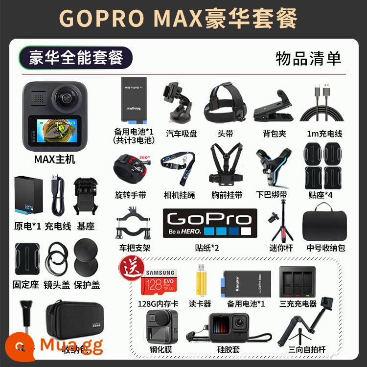 GoPro Hero10 Black Black Dog 11/9/8Max 360 Máy ảnh thể thao chống Vlog Panoramic - Gói sang trọng toàn diện GOPRO MAX