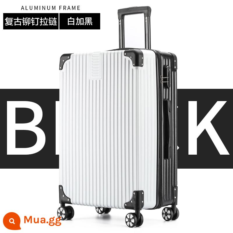 Vali nữ nhỏ 20 inch xe đẩy nội trú trường hợp sinh viên nam 24 mật khẩu du lịch bao da bền và dày - Dây kéo bảo vệ hình bát giác-trắng + đen