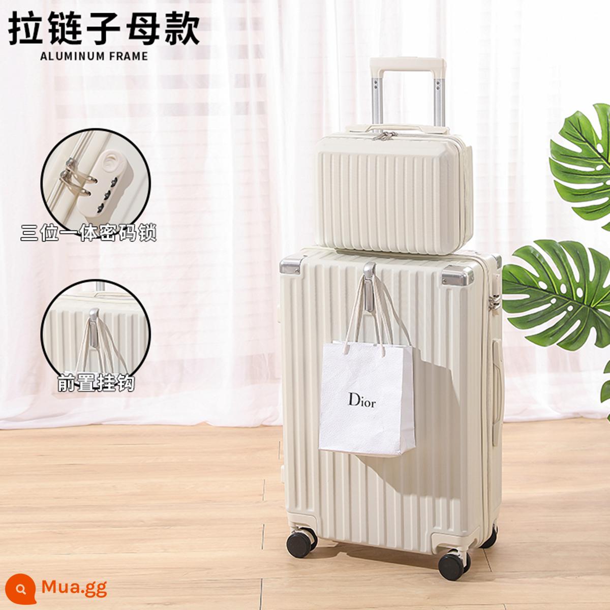 Vali Hành Lý Cho Nữ 2023 Mới 20 Inch Nhỏ Nhẹ Xe Đẩy Trường Hợp Sinh Viên Mật Khẩu Du Lịch Bao Da Cho Nam Dung Tích Lớn - Vỏ màu trắng/Dây kéo nhiều móc