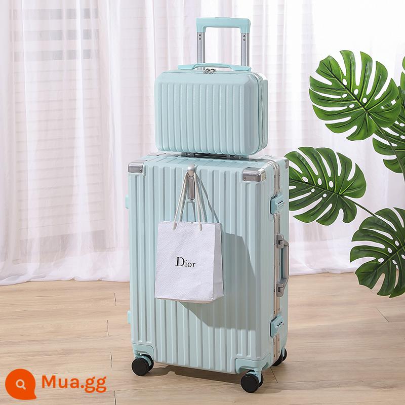 Vali Hành Lý Cho Nữ 2023 Mới 20 Inch Nhỏ Nhẹ Xe Đẩy Trường Hợp Sinh Viên Mật Khẩu Du Lịch Bao Da Cho Nam Dung Tích Lớn - Khung nhôm màu xanh bạc hà/có chốt và kẹp