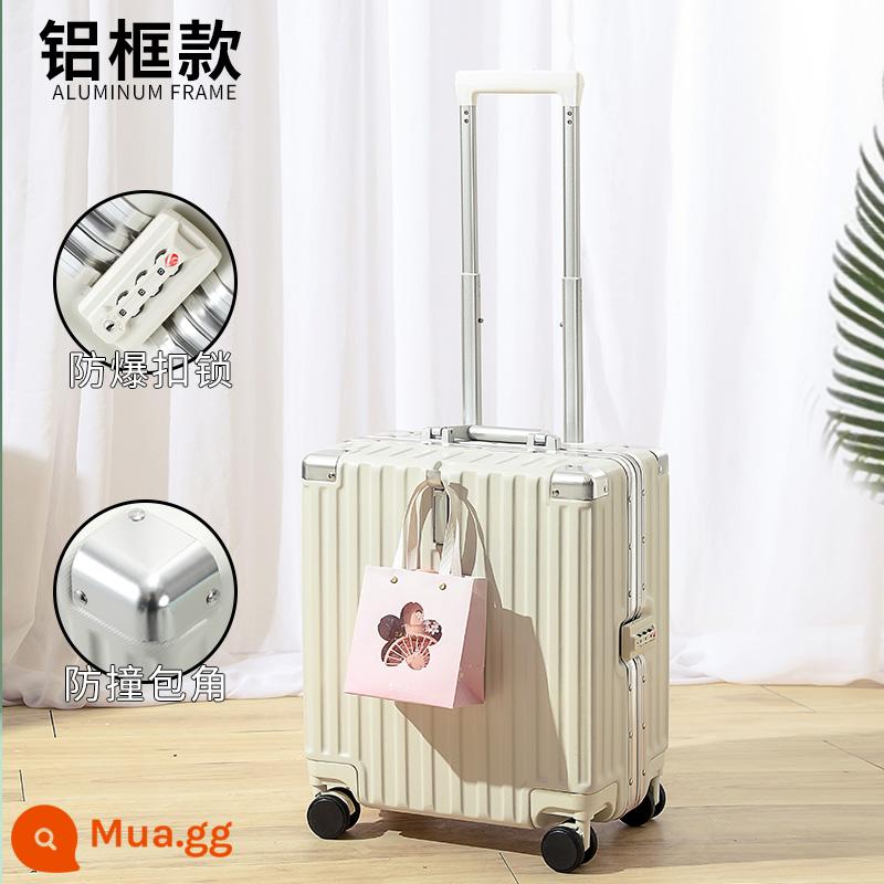 Vali 18 Inch Nữ Nhỏ Nhẹ Lên Máy Bay Xe Đẩy Du Lịch Mật Khẩu Hộp Da Mới 2022 Bé Trai - Vỏ khung nhôm dày màu trắng/gia cố