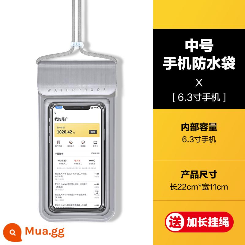 Giao túi chống nước cho điện thoại di động màn hình cảm ứng có thể sạc lại dành cho người lái đặc biệt túi tự hàn kín dung lượng lớn Vỏ bảo vệ điện thoại di động chống bụi và chống mưa - Bạc [6,3 inch] chống thấm nước 8 cấp độ丨HD