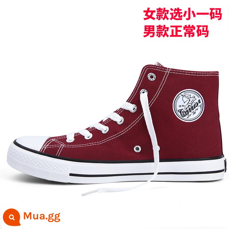 Kéo Lưng Ống Cao Giày Vải Nam Mùa Hè Mới 2023 Giày Thoáng Khí Nam Giày Sneaker Nữ Màu Xanh Giày Vải - Phong cách cổ điển ống cao màu đỏ tía