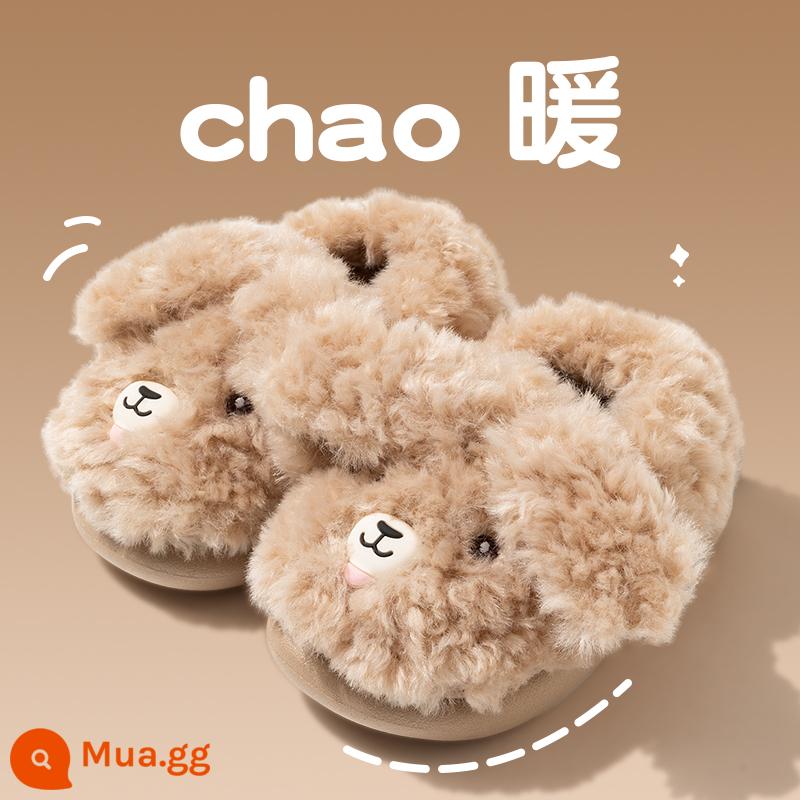 Ngọc Chó Túi Trẻ Em Gót Dép Bông Mùa Thu Đông Bé Gái Công Chúa Trong Nhà Ấm Áp Làm Dày Cha Mẹ-Con Giày Sanrio Cotton - Khaki