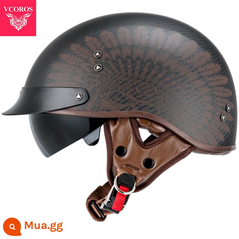 Ý VCOROS Sợi Carbon Xe Máy Nam Nữ Retro Xe Máy Mùa Hè Harley Mũ Bảo Hiểm Nửa Muỗng Mũ Bảo Hiểm - F-02C-Matte Sợi Carbon Ấn Độ