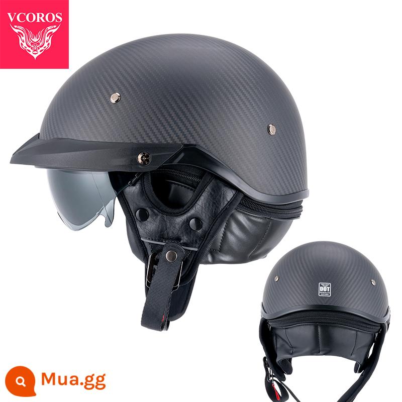 Ý VCOROS Sợi Carbon Xe Máy Nam Nữ Retro Xe Máy Mùa Hè Harley Mũ Bảo Hiểm Nửa Muỗng Mũ Bảo Hiểm - P118-3K mờ (có thể điều chỉnh độ đàn hồi + khăn có thể tháo rời)