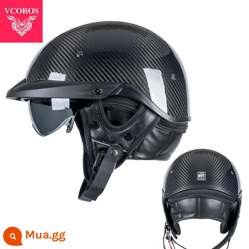 Ý VCOROS Sợi Carbon Xe Máy Nam Nữ Retro Xe Máy Mùa Hè Harley Mũ Bảo Hiểm Nửa Muỗng Mũ Bảo Hiểm - P118-3K sáng (có thể điều chỉnh độ đàn hồi + khăn có thể tháo rời)