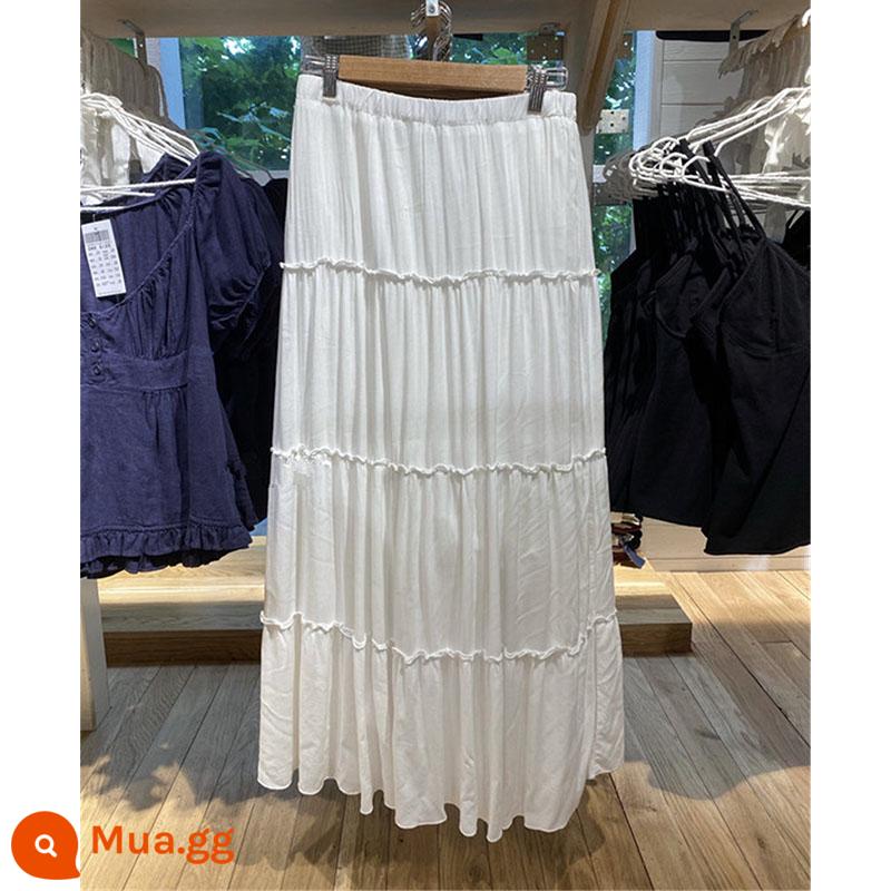 OOTD BM nữ Ouyang Nana cùng kiểu váy lưng cao váy lizzy xù váy chữ A váy ô - Trắng (85cm)