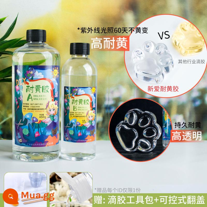 Nhựa Epoxy AB keo sông bàn thùng cao pha lê trong suốt keo handmade tự làm chất liệu mẫu hổ phách sản xuất - Keo cứng màu vàng chịu lực cao 600g + bộ dụng cụ