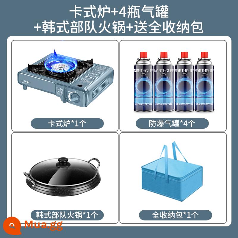 Bếp Cassette ngoài trời di động lĩnh vực bếp Lẩu thẻ từ Cas bếp gas bình gas bếp gas trọn bộ - Bếp Cassette + 4 bình gas + Lẩu quân đội Hàn Quốc + tặng túi đựng đồ