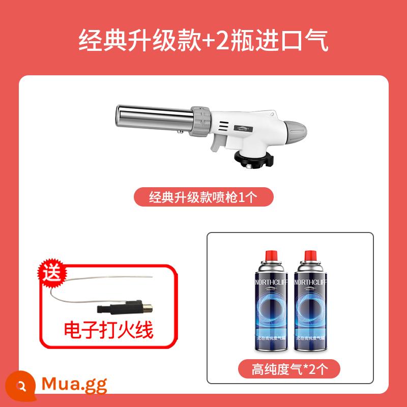 Súng phun singeing hộ gia đình dạng thẻ bình khí hóa lỏng súng phun lửa cầm tay điểm bật lửa đèn phun nướng đầu mỏ hàn - Model nâng cấp cổ điển + 2 bình gas nhập khẩu (tặng dây đánh lửa)