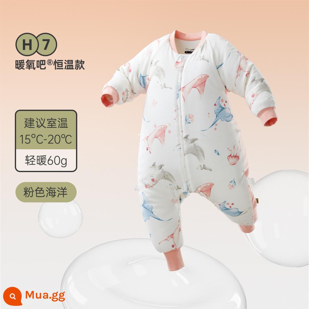 Túi ngủ cho bé Wellberu thu đông cotton nguyên chất nhiệt độ không đổi bé chia chân trẻ em chống đá chăn lò xo lớn trẻ em dày dặn - Mẫu nhiệt độ không đổi bông tre đại dương màu hồng (Ấm nhẹ 60g) Khuyến nghị 15-20oC