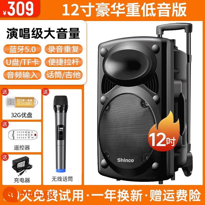 Xinke Vuông Vũ Âm Thanh Karaoke Ngoài Trời Di Động Đòn Bẩy Loa Bluetooth Có Mic Hát Loa Siêu Trầm Hiệu Suất - Loa siêu trầm hàng đầu 12 inch + 1 micrô không dây + Ổ flash USB 32G + điều khiển từ xa